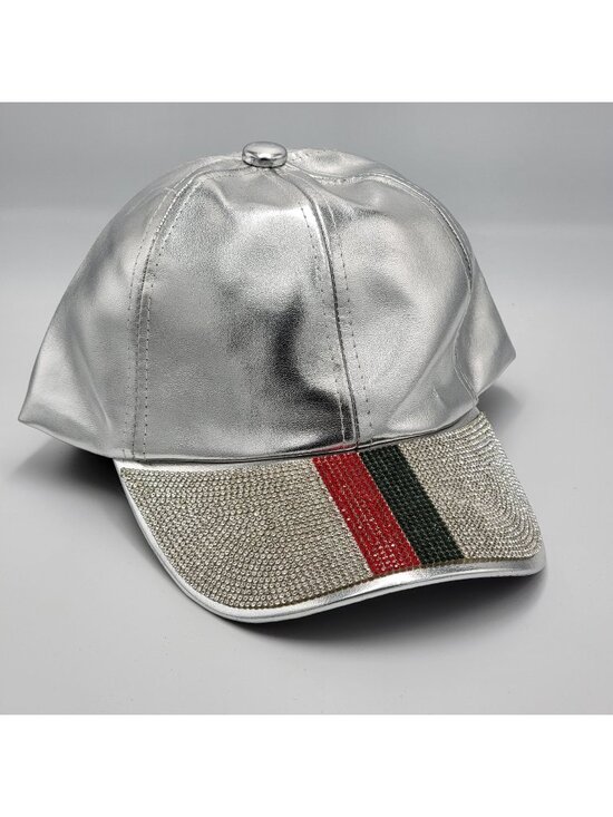 Vera New York Accessories - Vera New York Adjustable Fit Silver Rhinestone Baseball Cap With Red & Green St